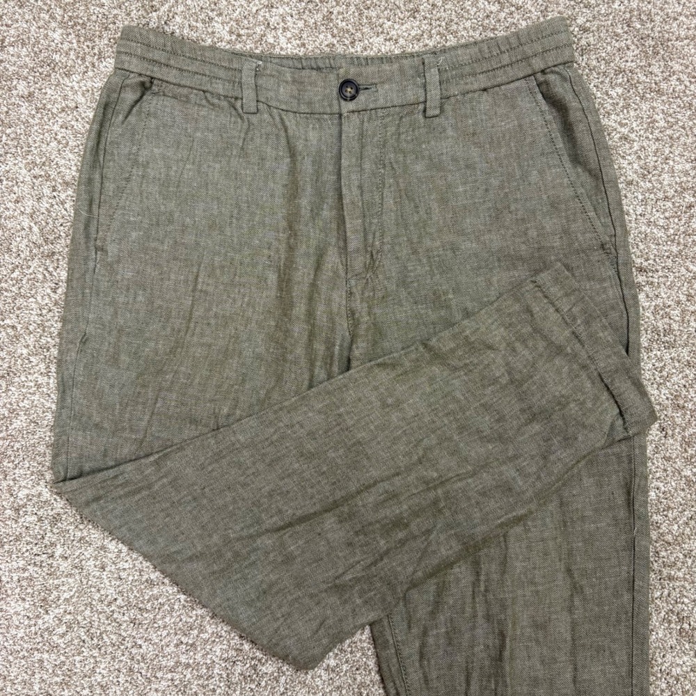 Banana Republic Mason Athletic Tapered Pants Mens 32x26 Linen Blend Olive Green